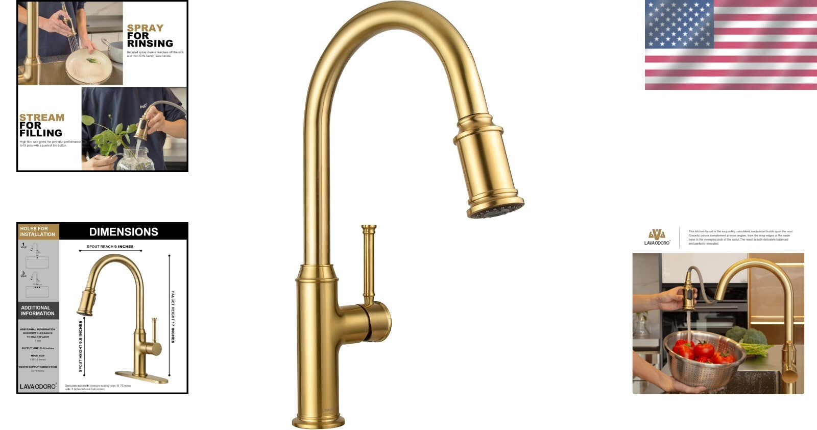 High Arc Brushed Bronze Kitchen Faucet with Dual Function Sprayer and Deck Plate