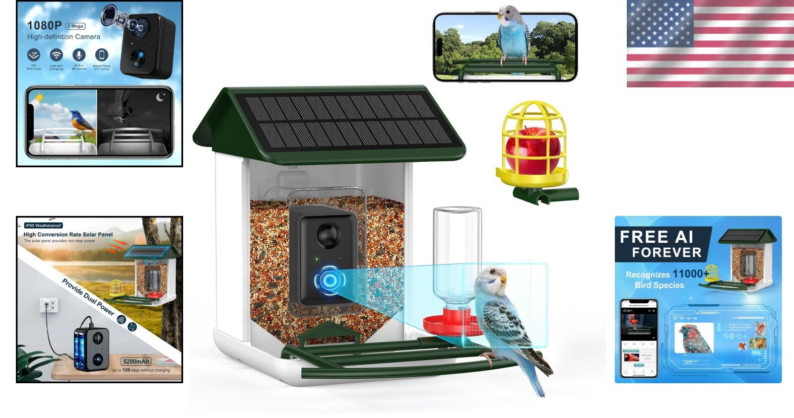 1080P HD Bird Feeder Camera with Solar Power and Real-Time App Notifications
