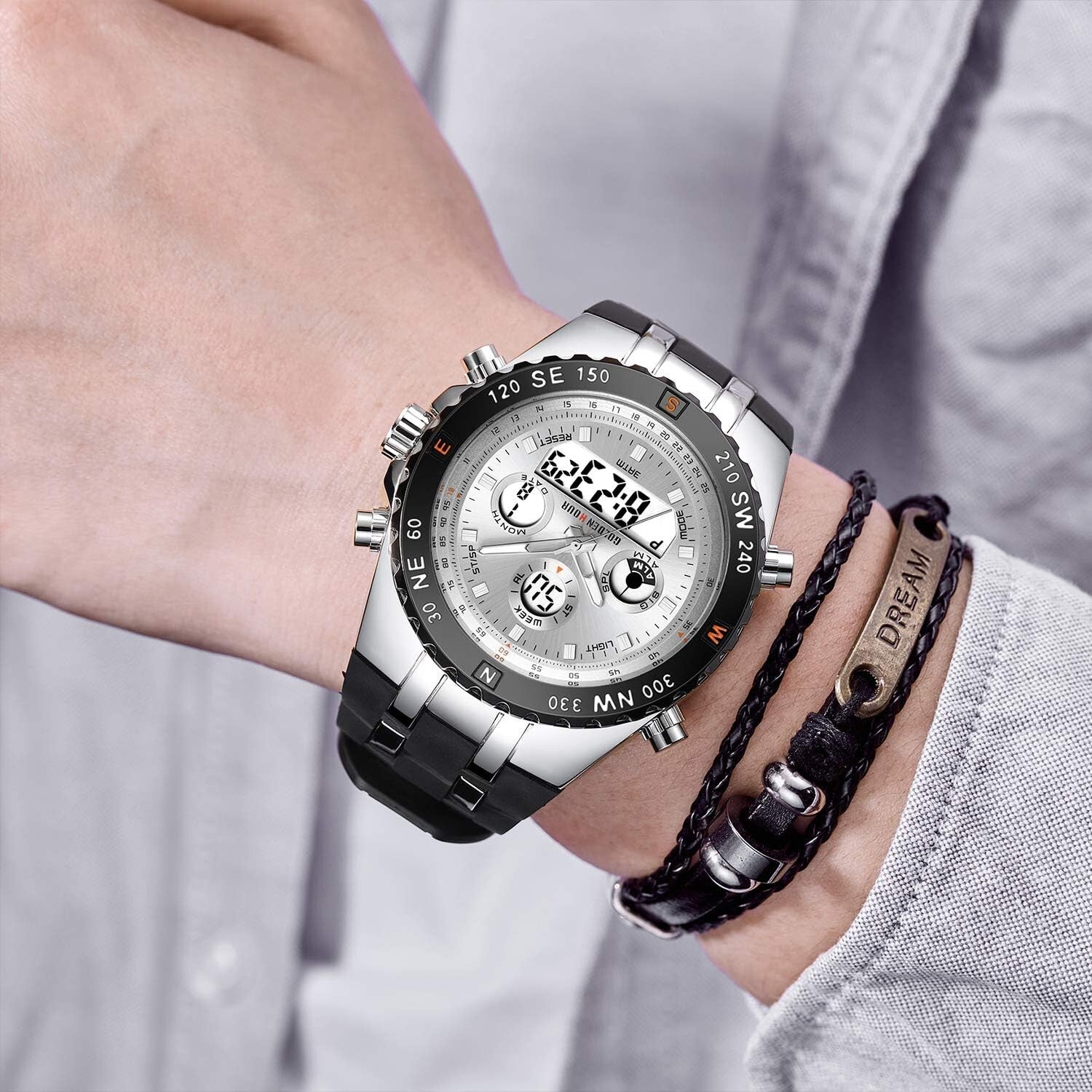 Men's Big Face Luxury Sports Watch - 3ATM Waterproof with Stopwatch & Alarm