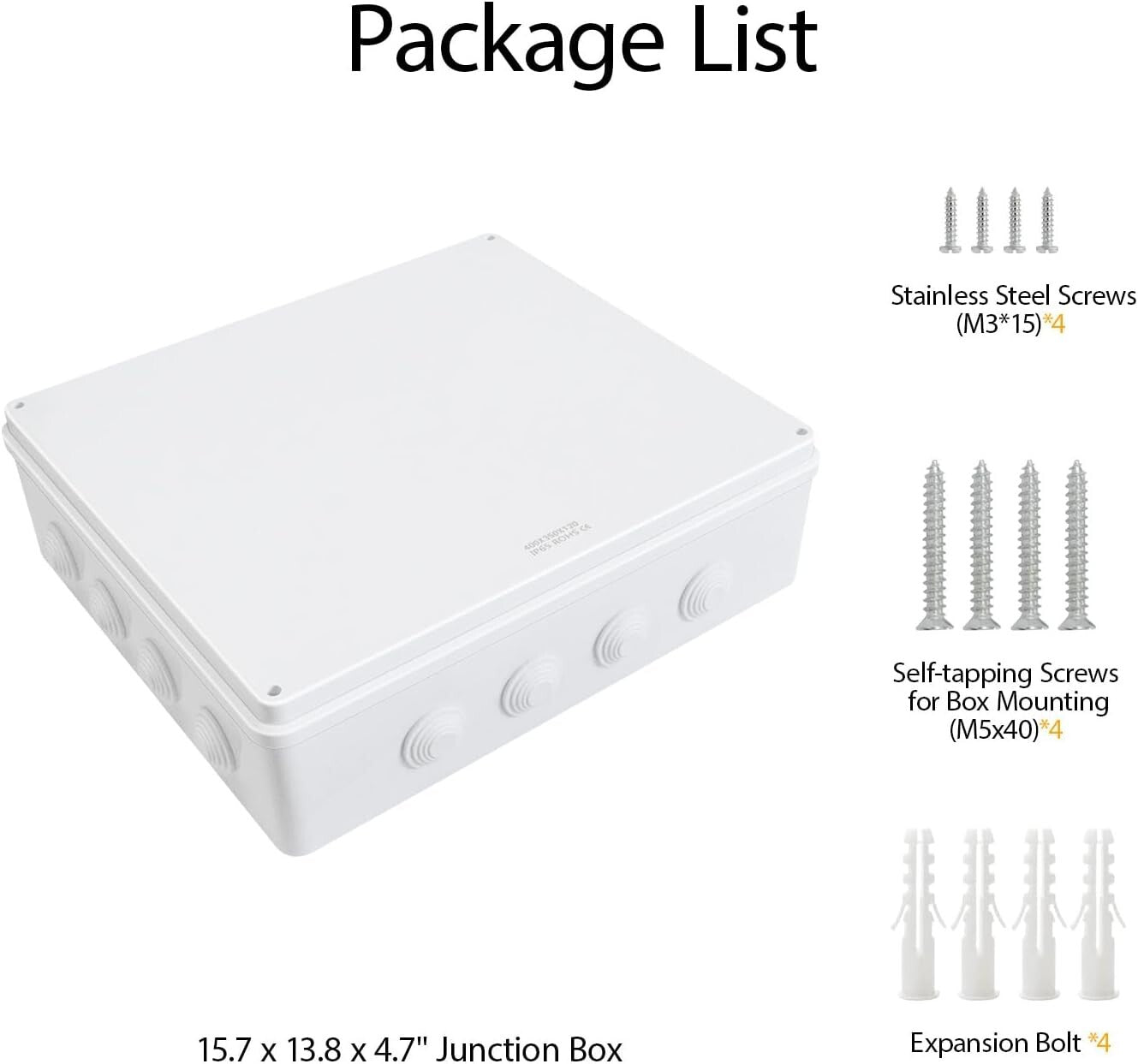 Durable IP65 Waterproof Junction Box for Electrical Projects - 15.7x13.8x4.7in