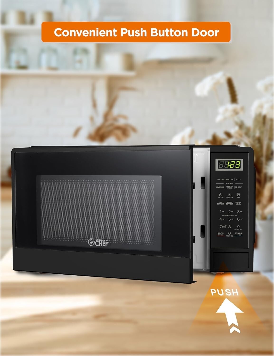 Versatile Countertop Microwave - 1.1 Cu Ft with Push Button & 10 Power Levels