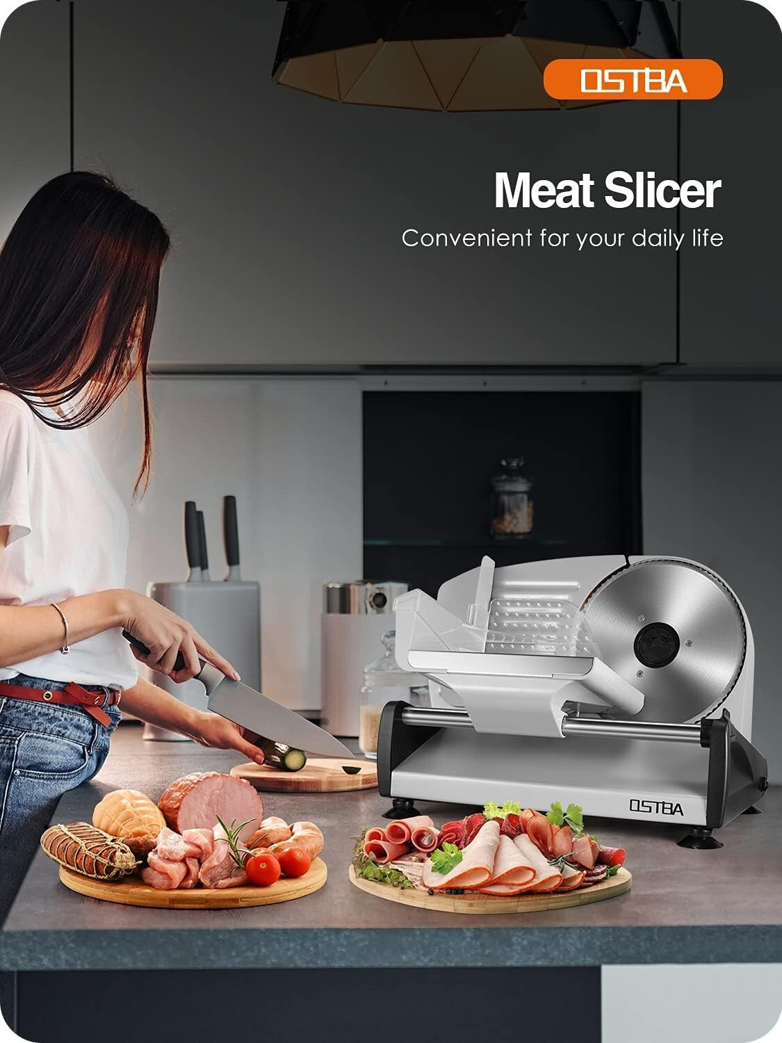 7.5" Removable Stainless Steel Food Slicer - Adjustable Thickness & Easy Clean