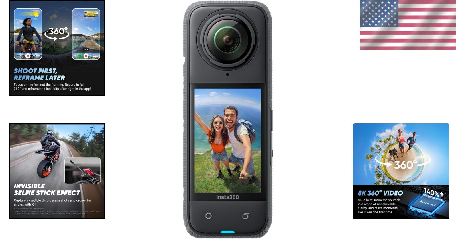 Compact 8K 360 Camera with Gorilla Glass Touchscreen & AI Editing - Rugged Build