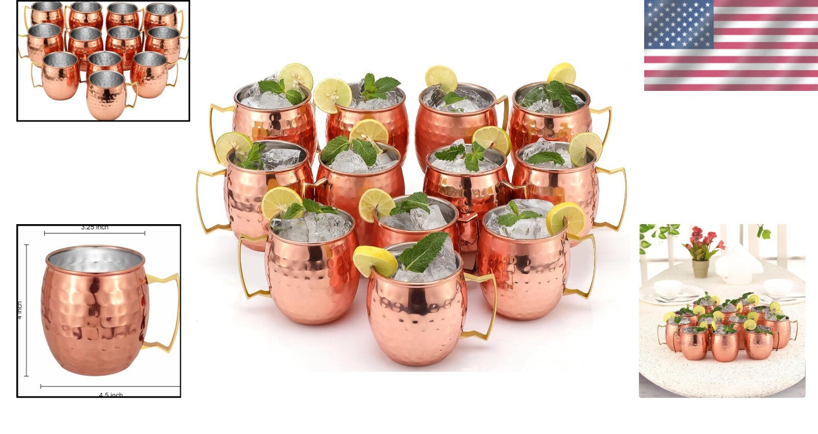 Set of 12 Premium Moscow Mule Copper Mugs - Food Safe & Tarnish Resistant