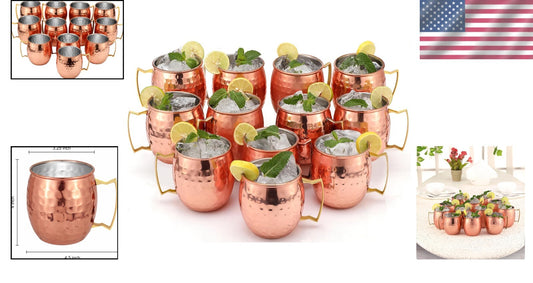 Set of 12 Premium Moscow Mule Copper Mugs - Food Safe & Tarnish Resistant