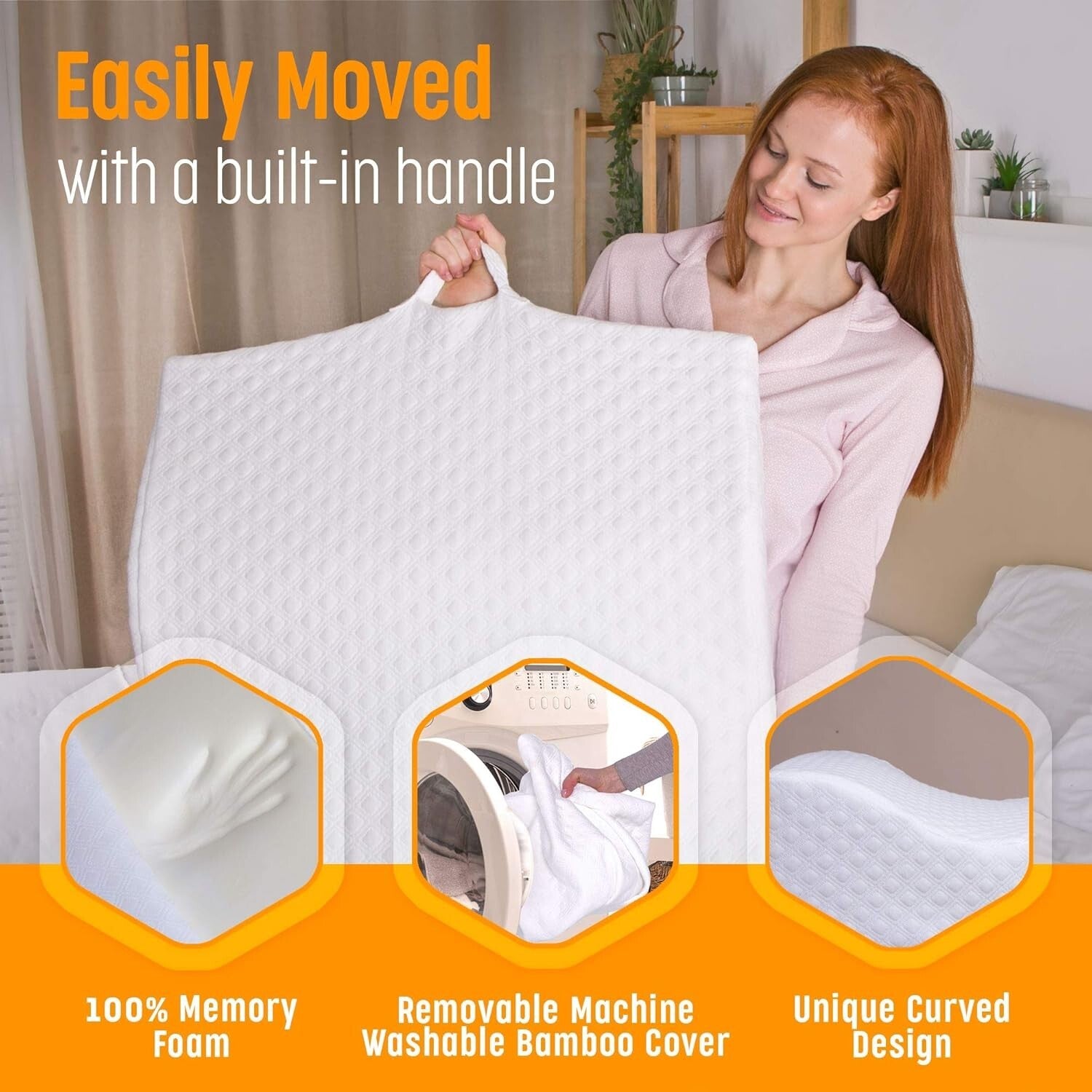 Memory Foam Wedge Pillow with Washable Cover - Perfect for Back & Knee Support