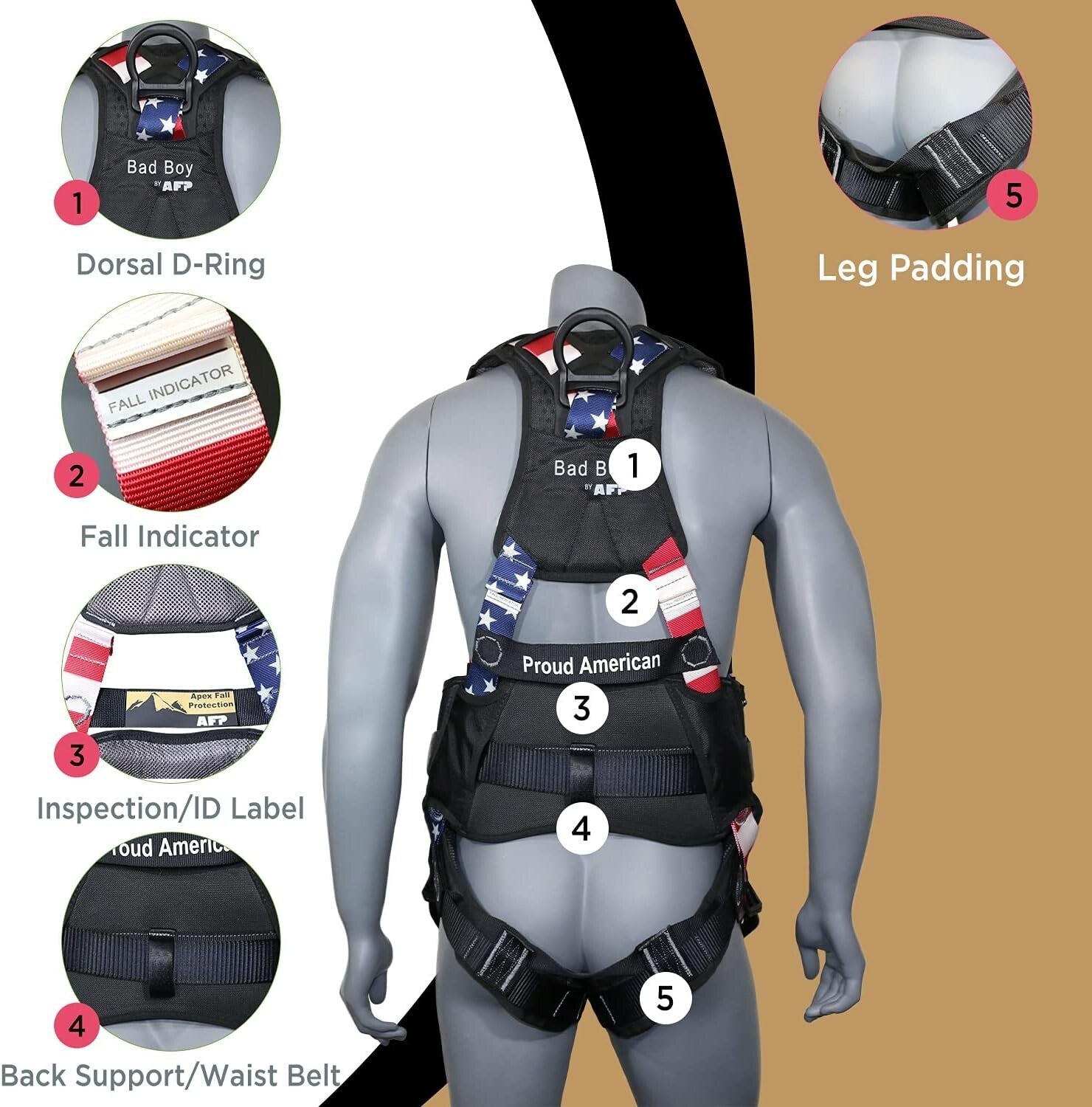 Premium Full-Body Safety Harness with 8" Thick Support Belt & Aluminum D-Rings