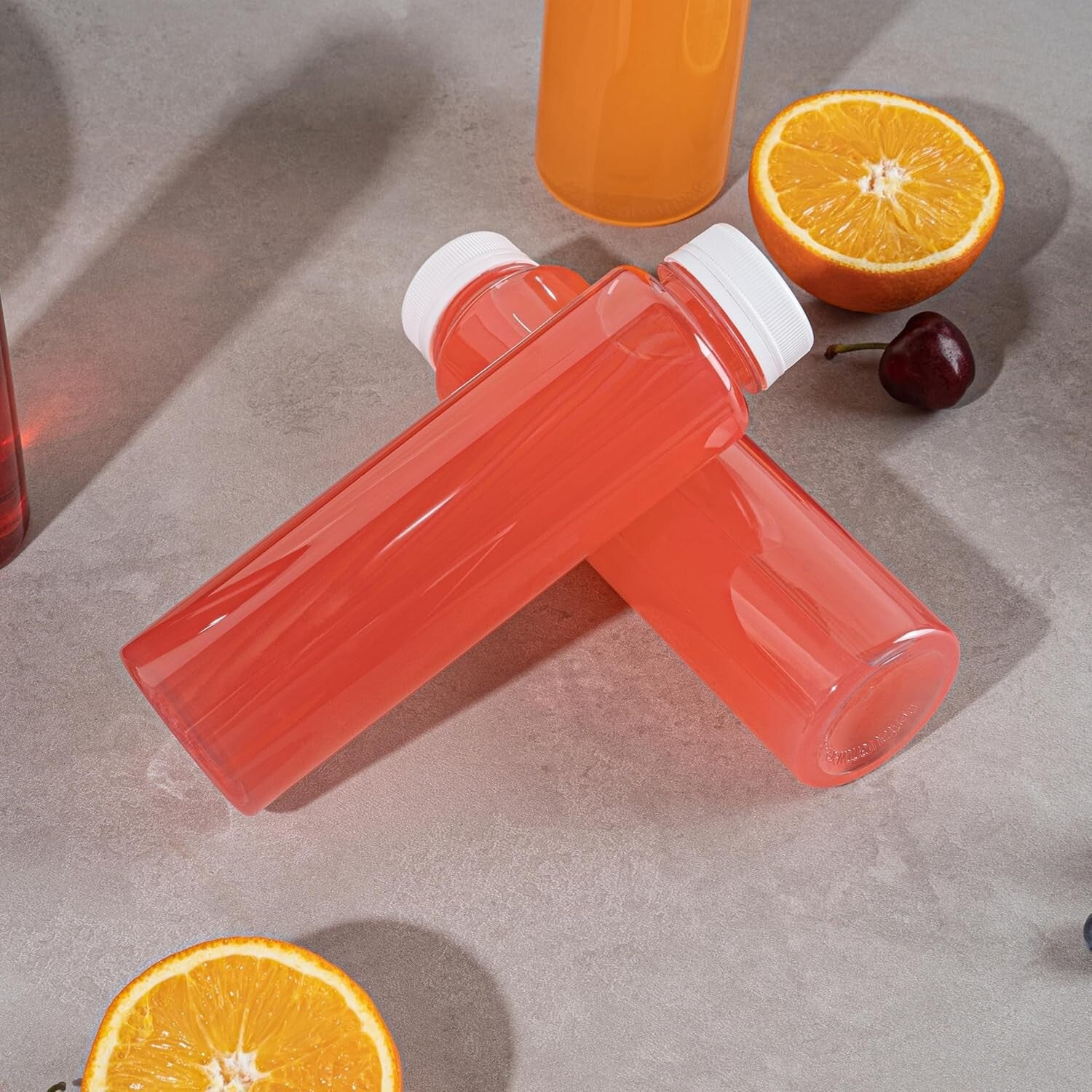 100 Recyclable 12 Oz Plastic Juice Bottles with Tamper-Evident Safety Caps