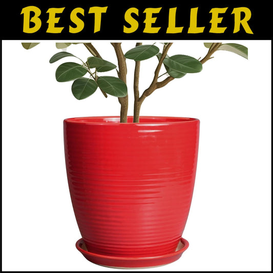 Stylish Round Red Ceramic Planter 10 Inch - Perfect for Flowers & Gifts
