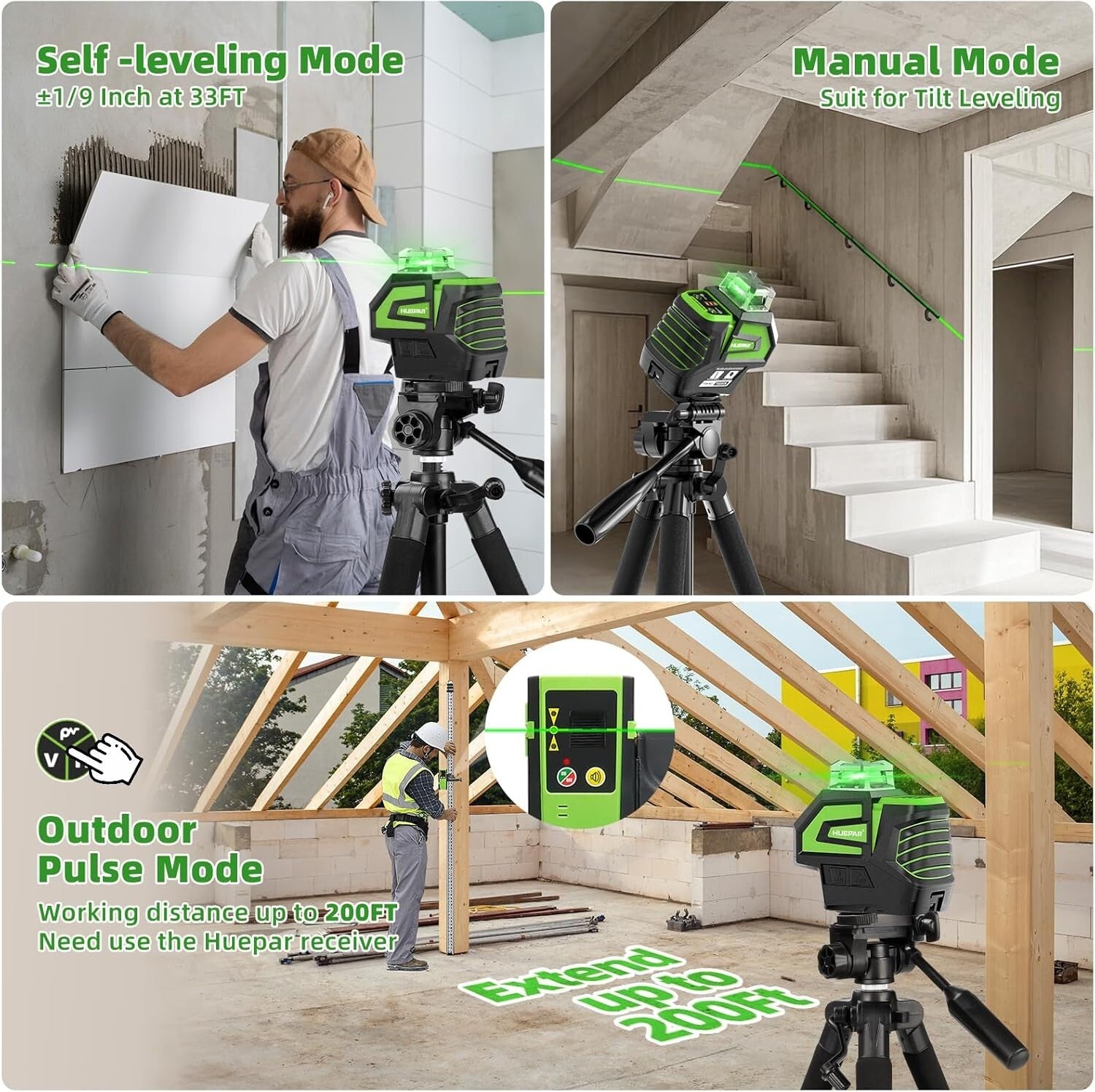 Versatile Green Laser Level with Adjustable Line Brightness & Robust Carry Case