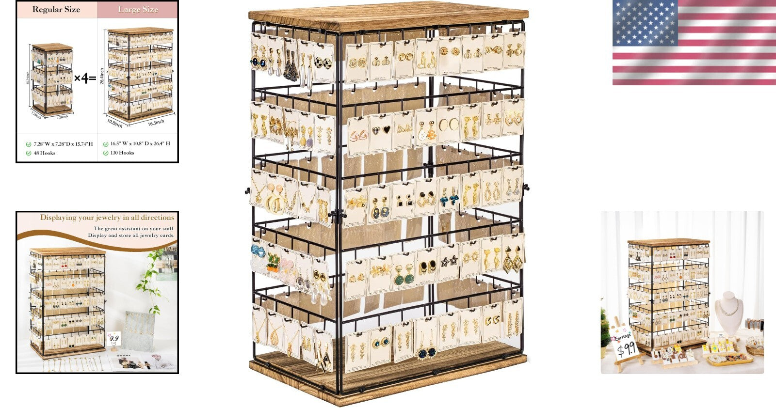 Large Rustic Earring Rack 26" H with 5-Tier Design - Ideal for Selling Jewelry