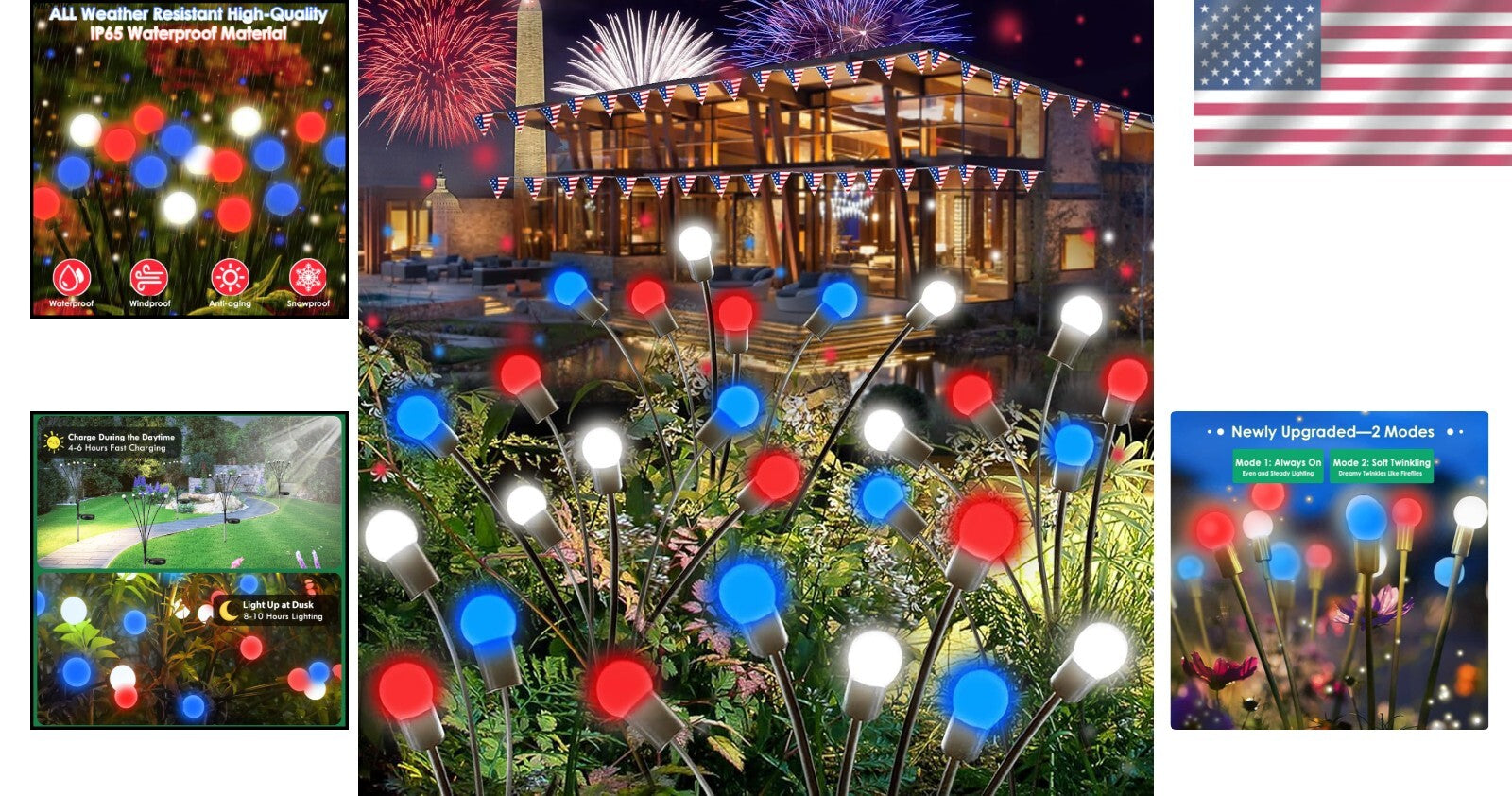 Brighten Your Garden with Solar 4th of July Lights - 8 Durable LED Decorations