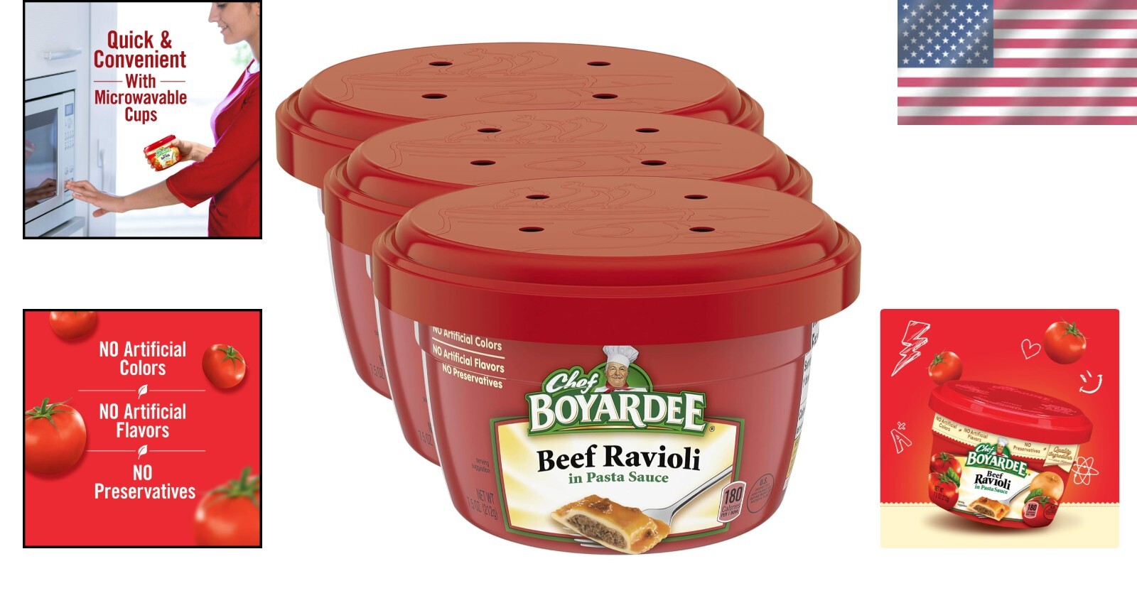 Easy Microwave Beef Ravioli in Pasta Sauce - Pack of 12 Convenient Bowls