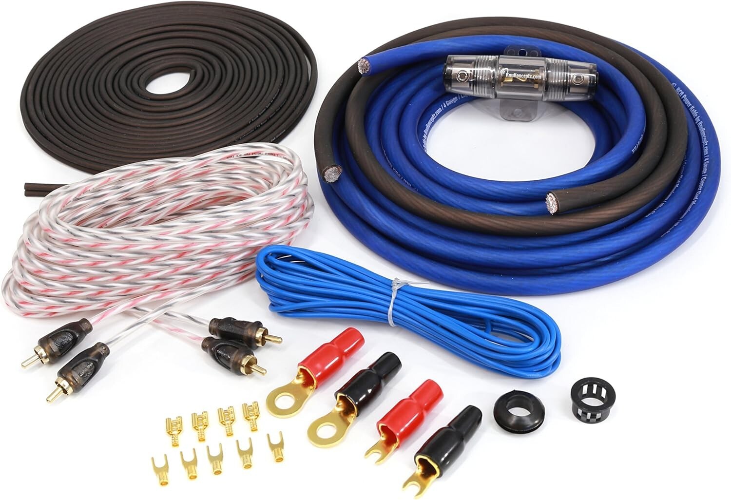 KCA Complete 4 Gauge Wiring Kit for Subwoofer & Amplifier – Ultra-Flex Blue