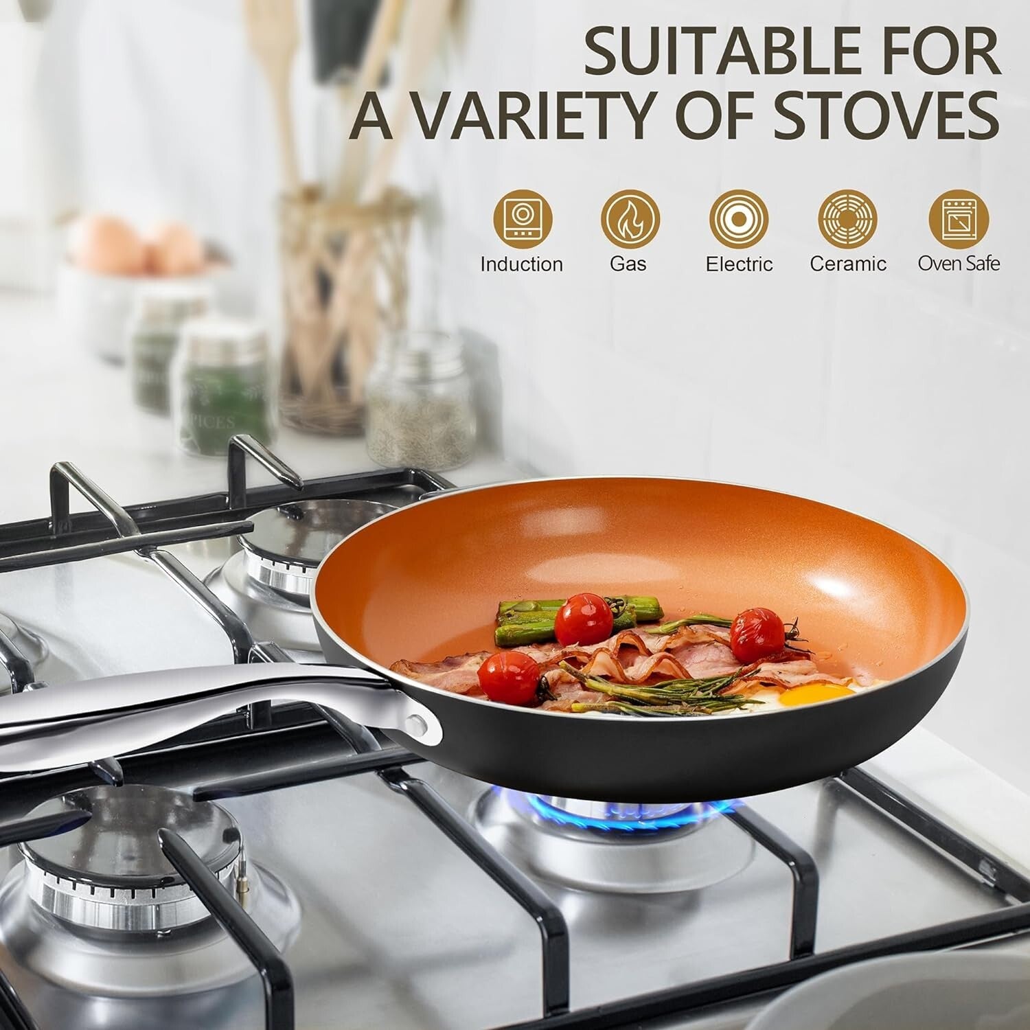 Ceramic Coated Copper Frying Pans Set (8" & 10") - Effortless Cooking Experience