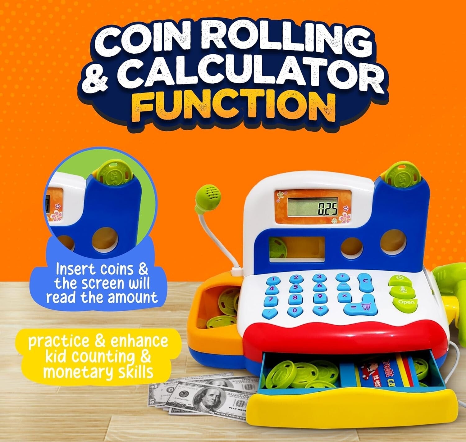 Engaging Toy Cash Register with Sound, Play Money & Grocery Items for Kids