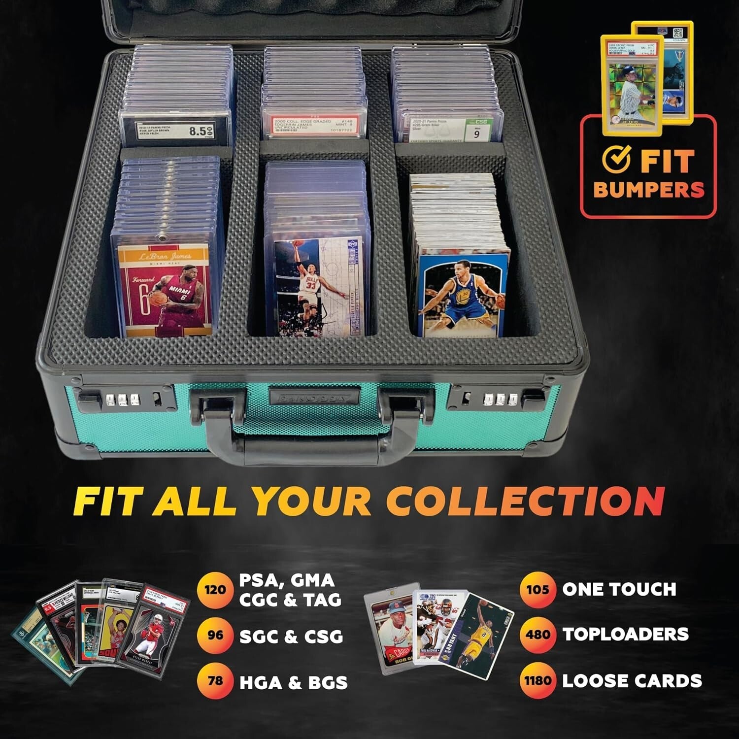 Elegant Green Aluminum Card Case for Graded Sports Cards - 3 Compartment Vault