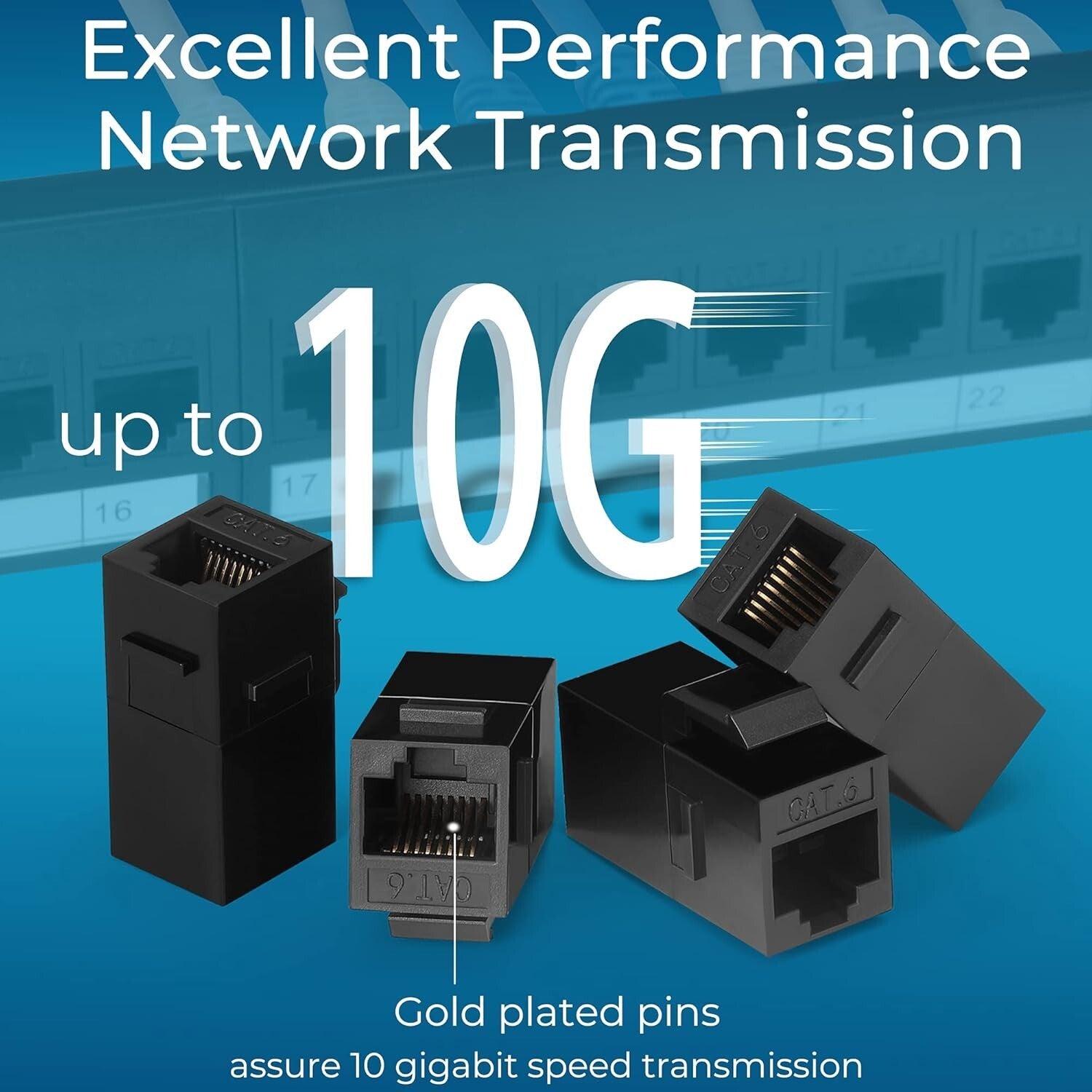 24-Port Cat6 Patch Panel with Pass-Thru Couplers - 10G High Speed Solution
