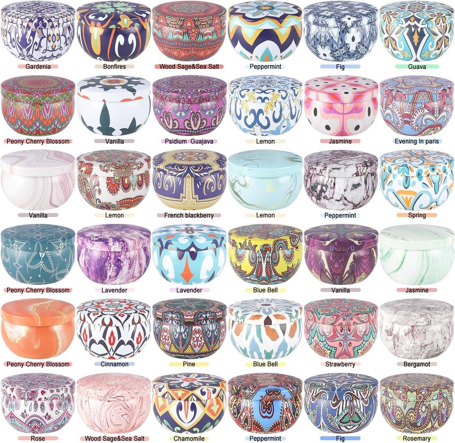 Elegant 36-Pack Scented Candle Set in Decorative Tins - Long-Lasting Ambiance