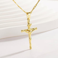 Load image into Gallery viewer, Versatile 14K Gold Cross Necklace with Detailed Jesus Pattern - Unisex Style