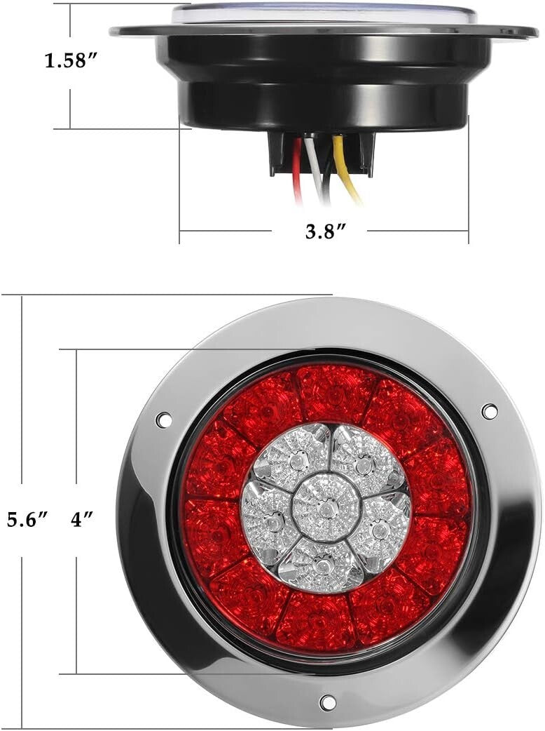 16 LED Round Waterproof Trailer Tail Lights for RVs and Trucks - 4Pcs Set