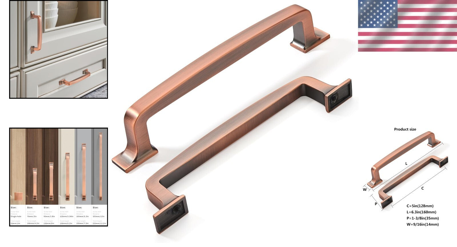Durable Zinc Kitchen Cabinet Handles - 10 Pack of 5 Inch Antique Copper Pulls