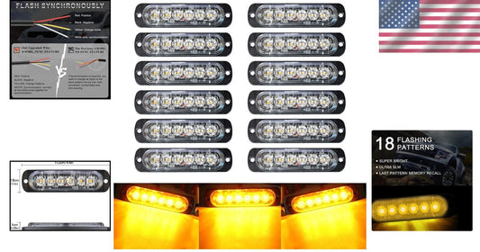 Multi-Pattern Amber Strobe Lights Kit - 12 Waterproof LEDs for All Vehicles