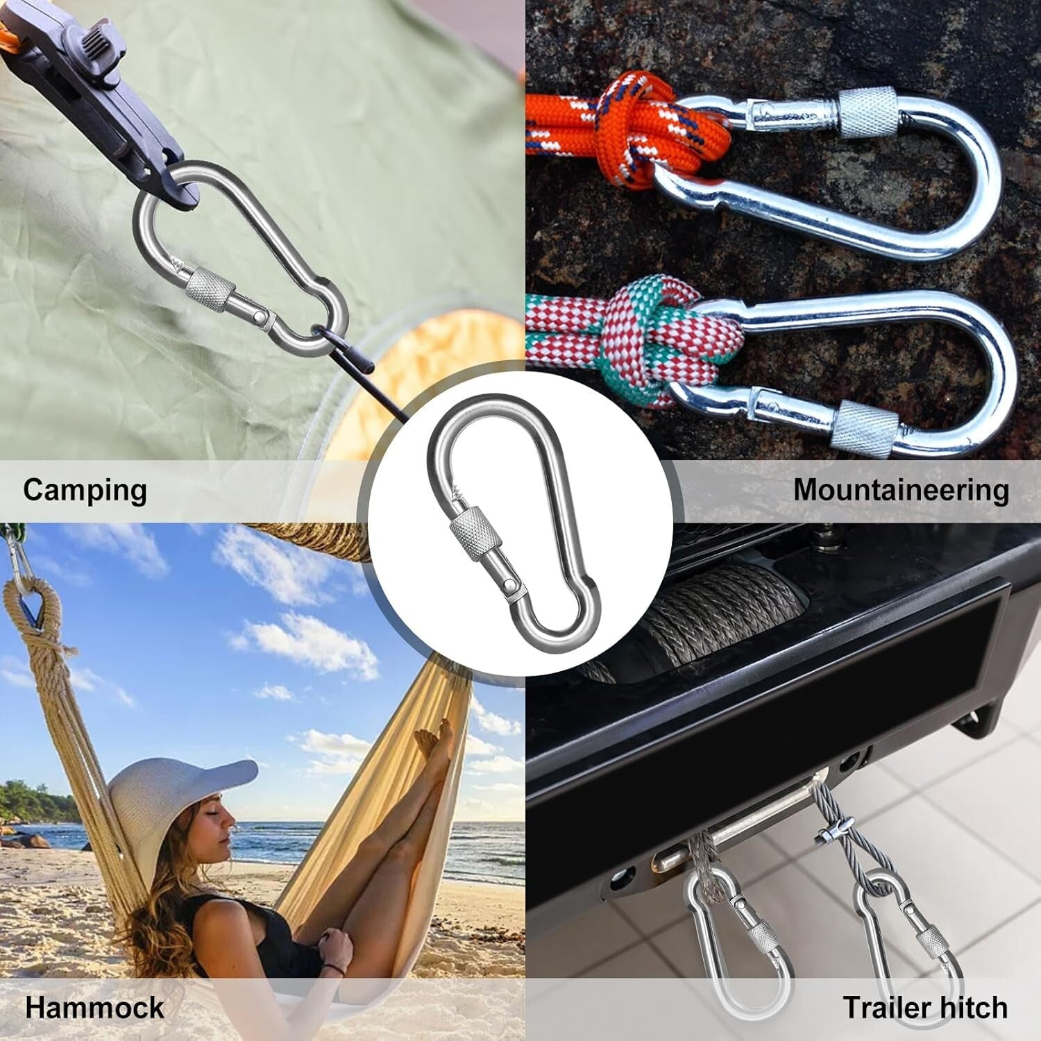 Premium 304 Stainless Steel Screw Lock Carabiner Clips – 15 Pack for Adventures