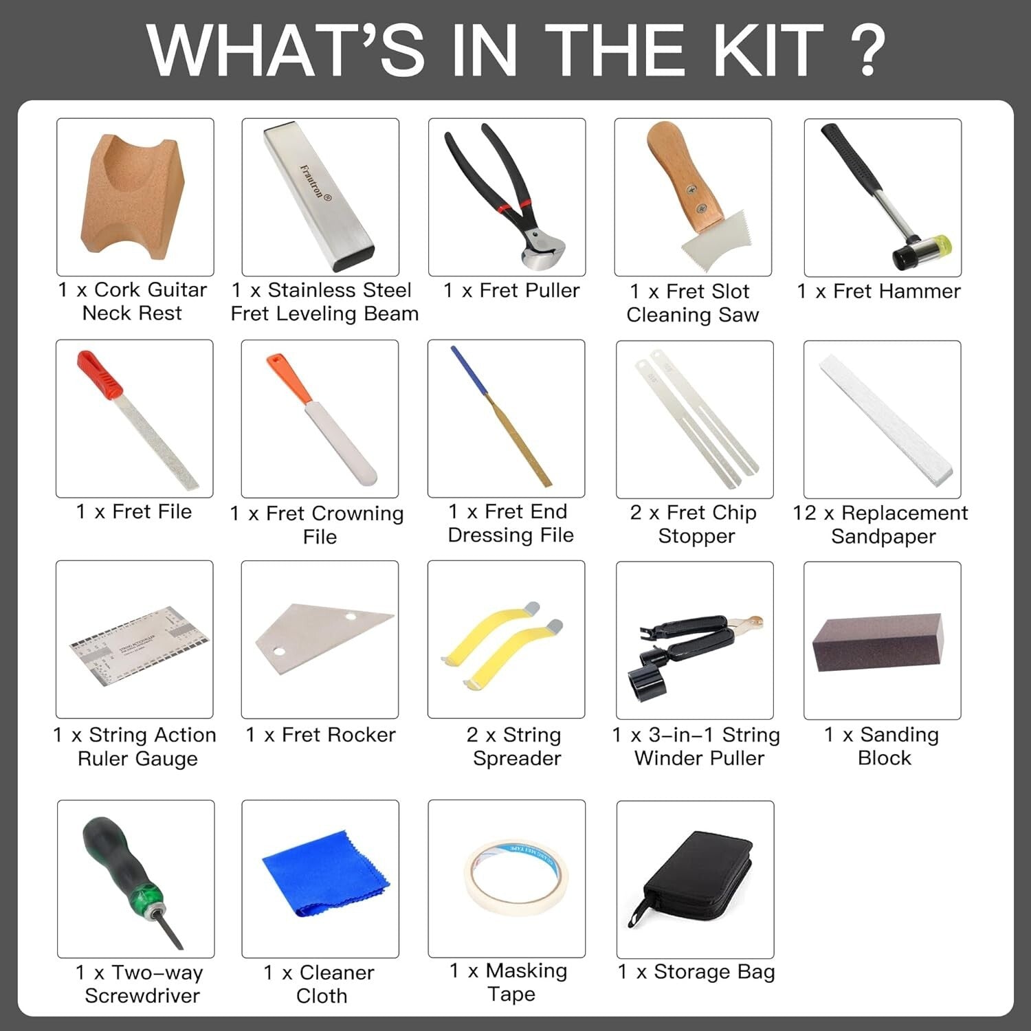 Professional Guitar Luthier Fret Repair Tool Kit with Neck Rest & Leveling Beam