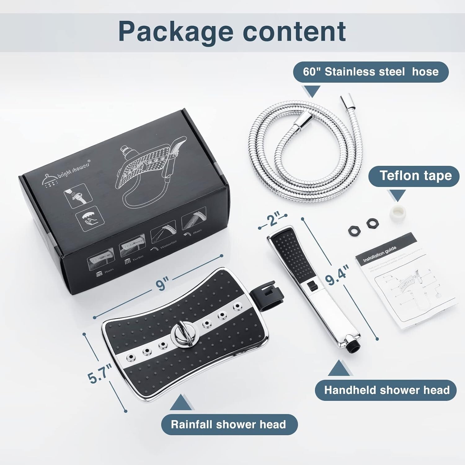 Stylish Dual Shower Head Set: Handheld & Rainfall with Tool-Free Installation