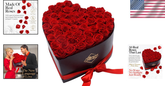 Eternal Love - 50 Preserved Roses in Beautiful Heart Box, No Maintenance