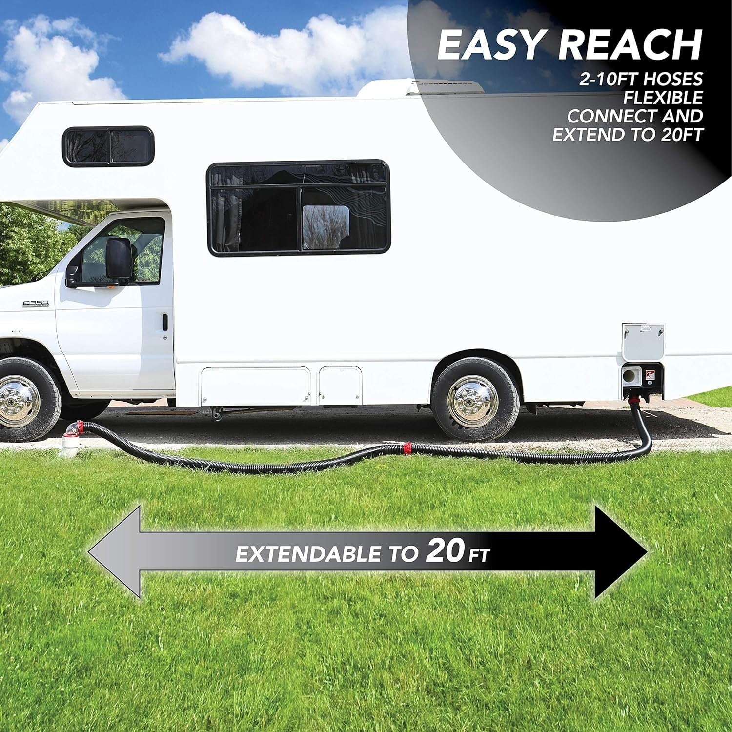 Durable 20-Foot RV Sewer Hose Kit - 2 Collapsible Hoses & 90-Degree Adapter