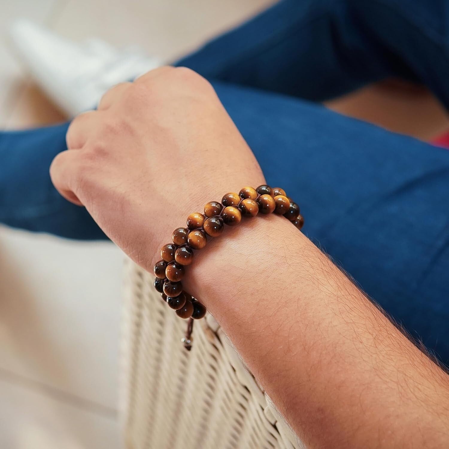 Men's Adjustable Tiger Eye Bracelet - Artisan Craftsmanship & Empowering Design