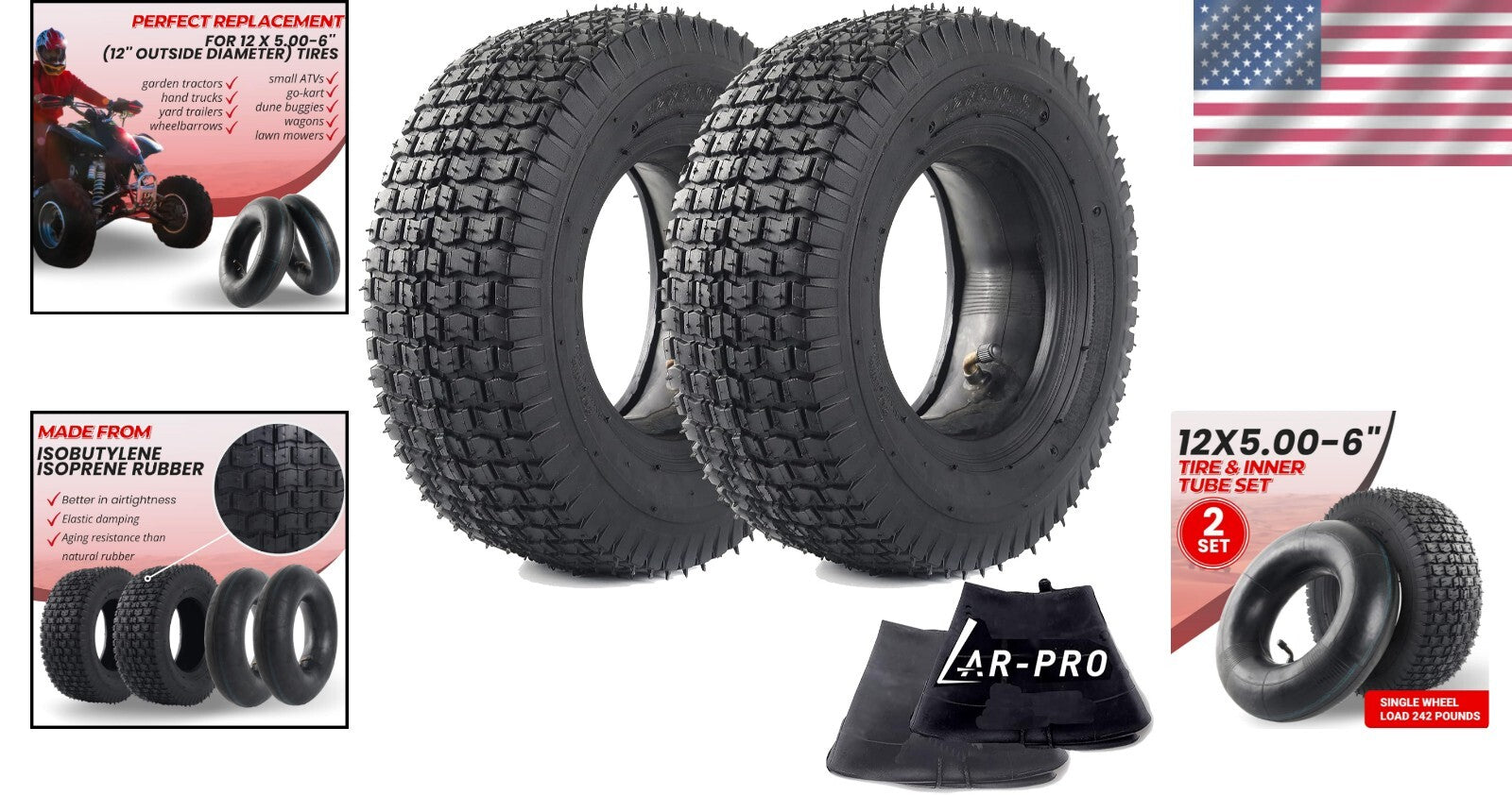 Robust 6-Inch Tire and Inner Tube Pair - Ideal for Dirt Quads & Wheelbarrows