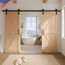 Load image into Gallery viewer, Antique Finish Barn Door: 36x84 Unfinished Knotty Pine with Easy Assembly Kit