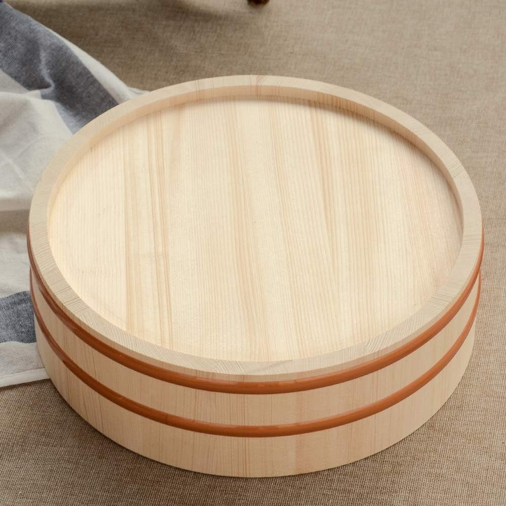Traditional 14.2 Inch Wooden Sushi Mixing Bowl - Perfect for Home Sushi Nights