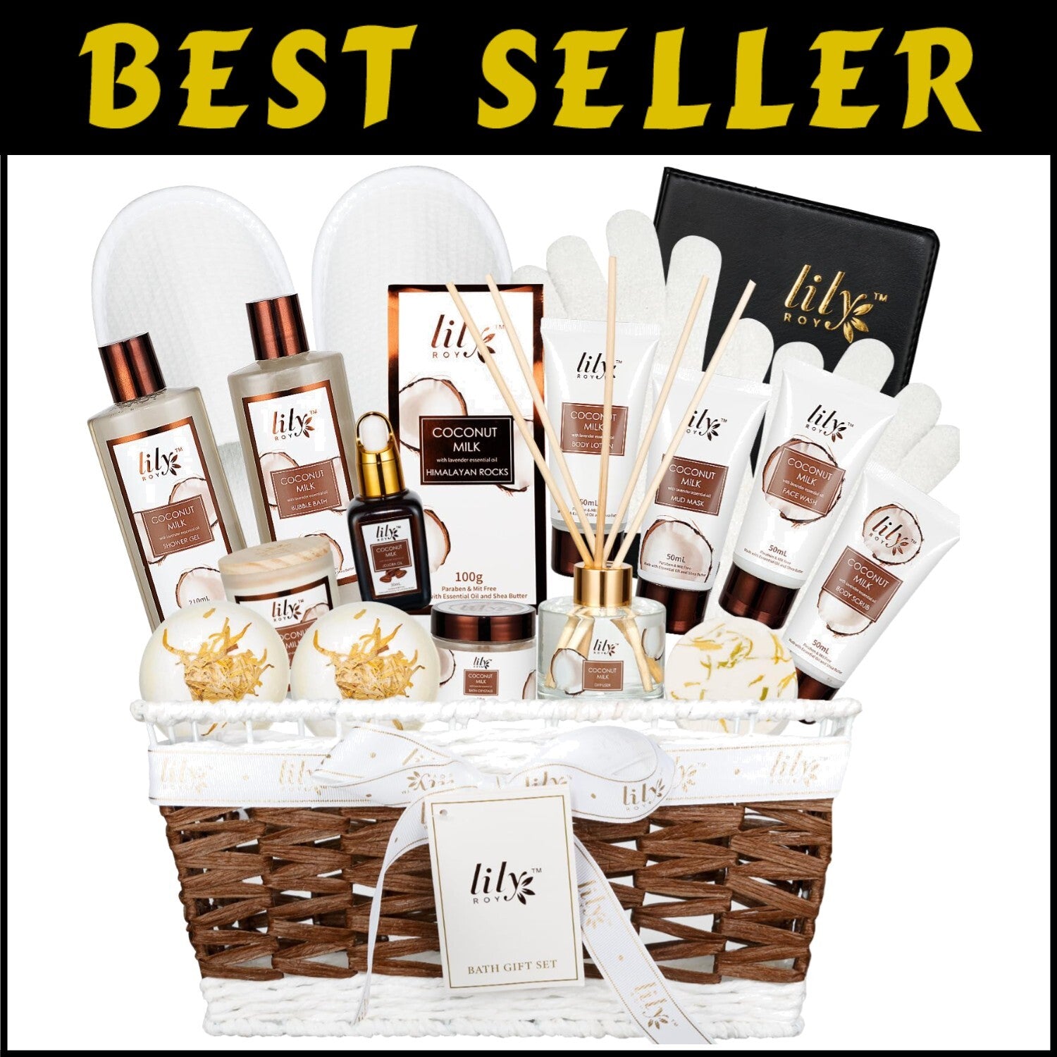 Elegant 18-Piece Spa Gift Basket with Coconut & Vanilla - Perfect for Gifting