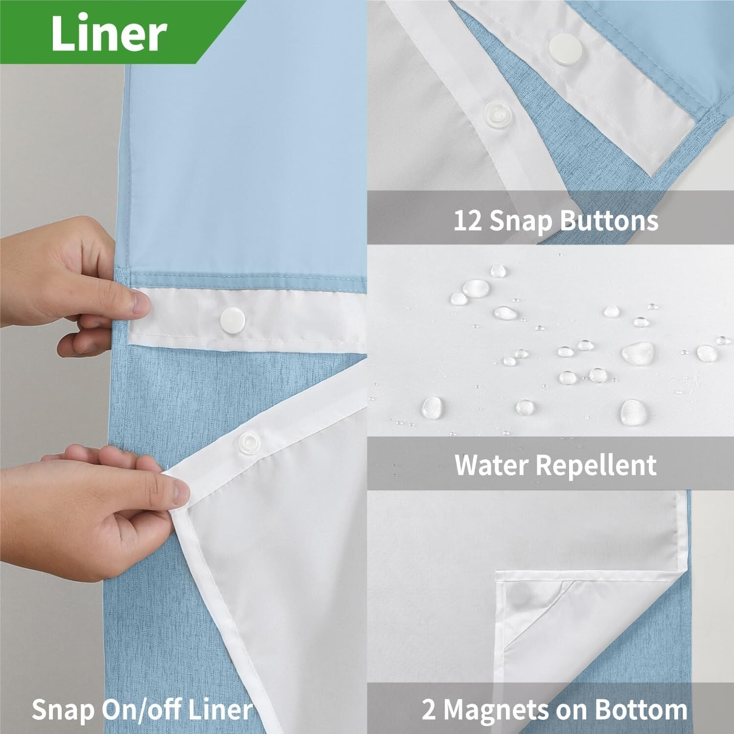 Elegant Fog Blue Shower Curtain with Detachable Liner - Spa Experience at Home