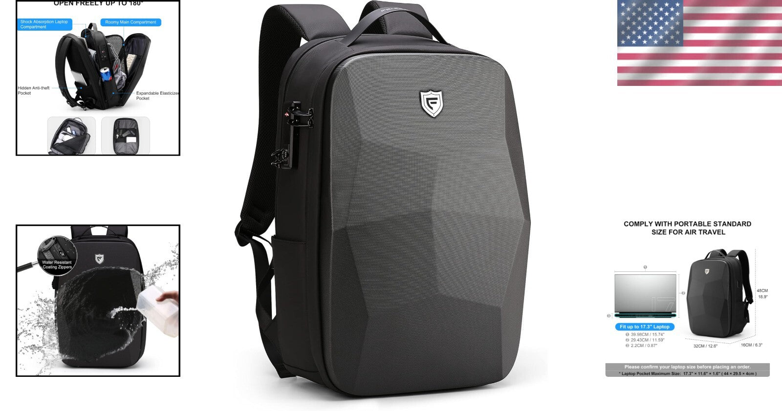 Waterproof 17.3-Inch Business Laptop Backpack with Triple Anti-Theft Protection