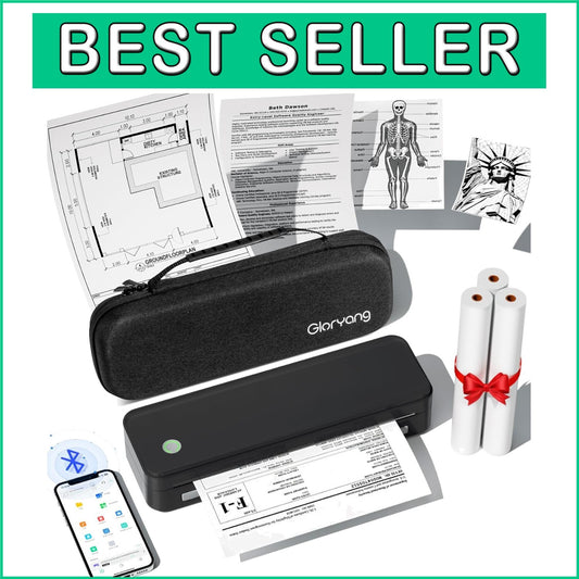 Wireless Inkless Portable Printer for Travel - Bluetooth & Carry Case Included