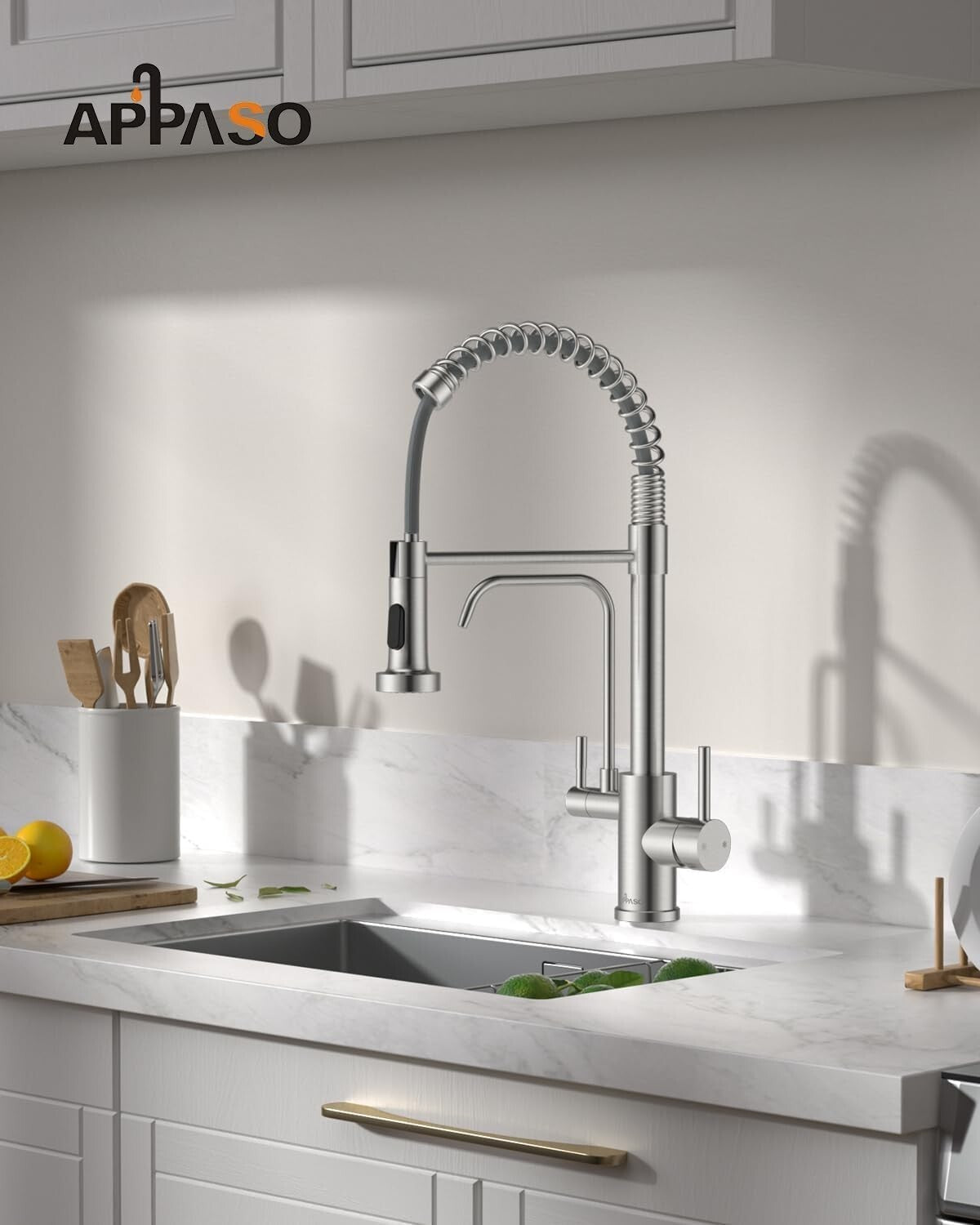3-in-1 Pull Down Kitchen Faucet with Integrated Drinking Water - Brushed Nickel