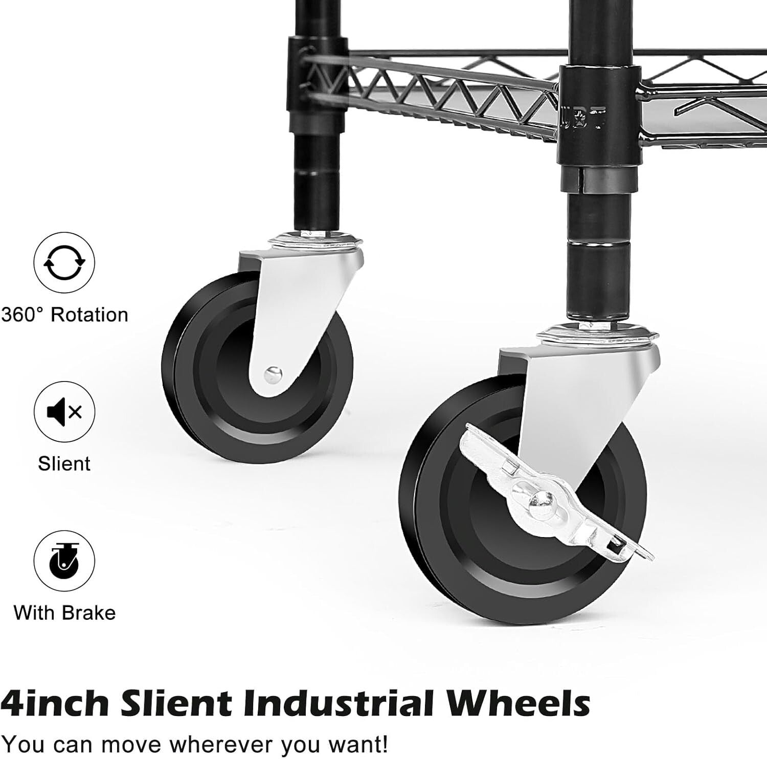 Versatile 990Lbs Capacity Metal Trolley with Silent Casters - Ideal for Kitchens