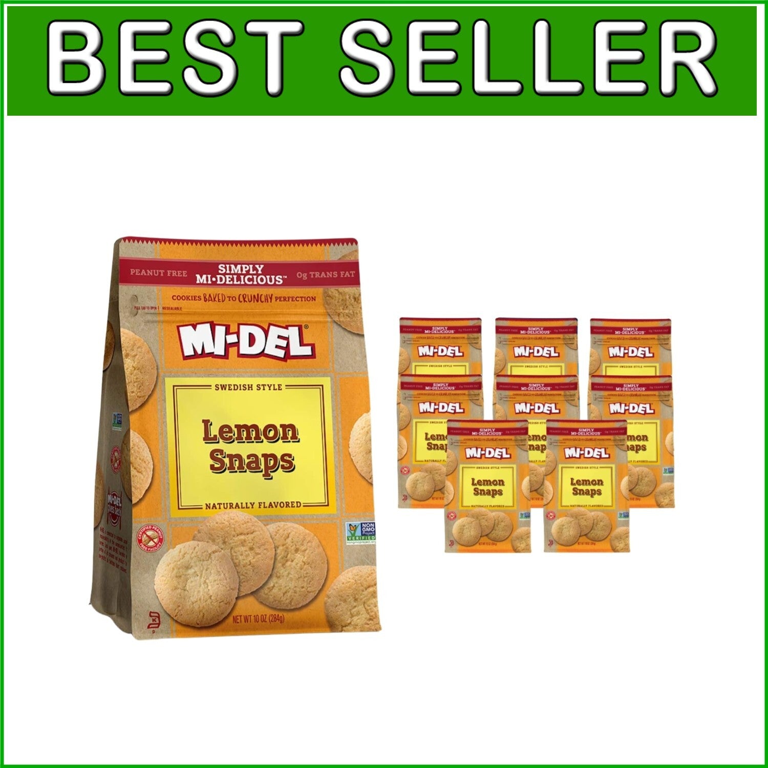 Authentic Lemon Flavor Crunch Cookies - Healthy Non-GMO Pack of 8