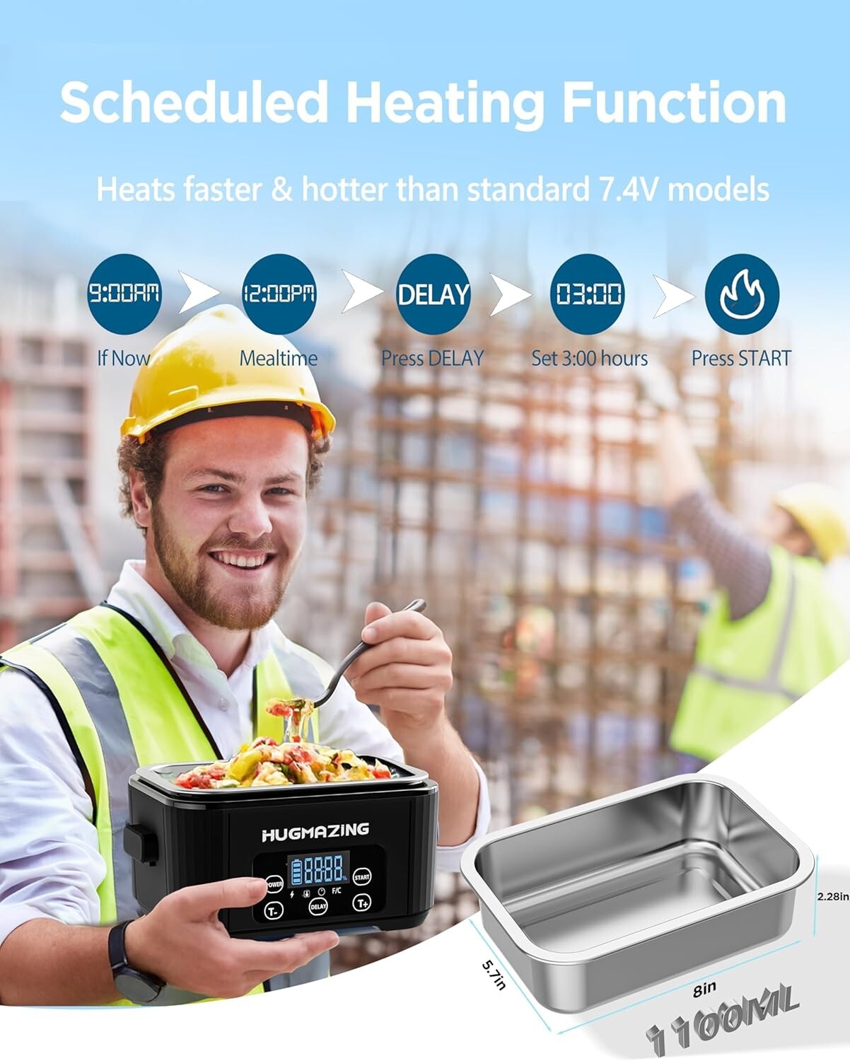 1100ML Cordless Electric Lunch Box - Ideal for Office, Outdoor, and Road Meals