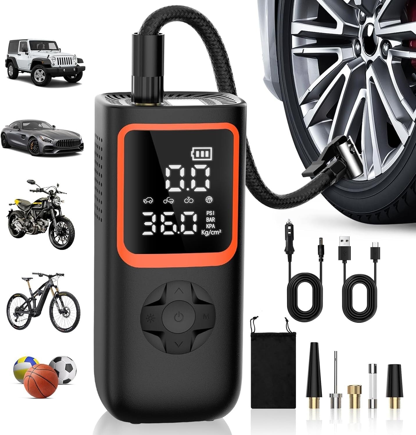 Multi-functional Tire Pump - Cordless Air Compressor with Emergency USB Ports