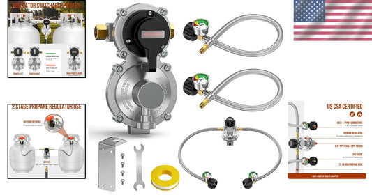 2-Stage Auto Changeover RV Propane Regulator with 18" Stainless Braided Hoses