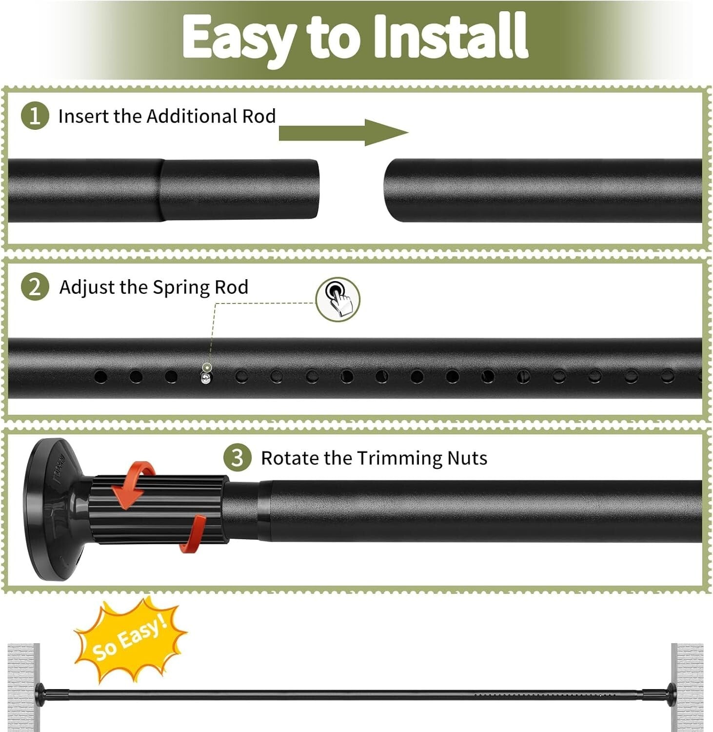 Adjustable No-Drill Tension Shower Curtain Rod 51-86 Inches - Rust-Resistant