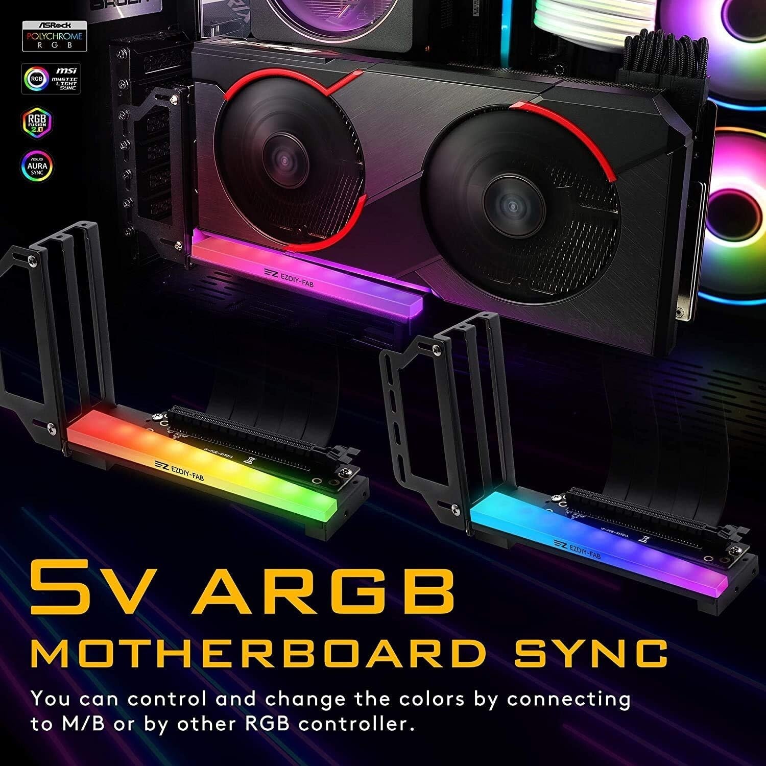 ARGB Vertical GPU Mount with PCIe 3.0 Riser Cable - Showcase Your Graphics Card