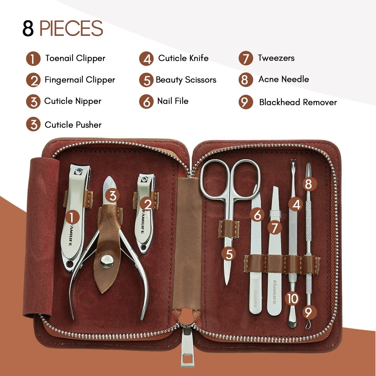 Ergonomic 8-Piece Manicure Kit for Men with Travel Case - Ultimate Grooming Gift