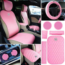 Load image into Gallery viewer, Elegant 14-Piece Pink Car Accessory Collection with Rhinestone Steering Wheel